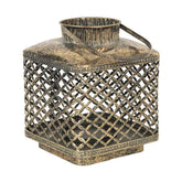 Oriental stílusú, óarany színű, patinás felületű, áttört mintás, függeszthető fém lámpás